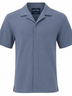 NWT Free Planet Men’s Medium Camp Collar Button Front Shirt Blue